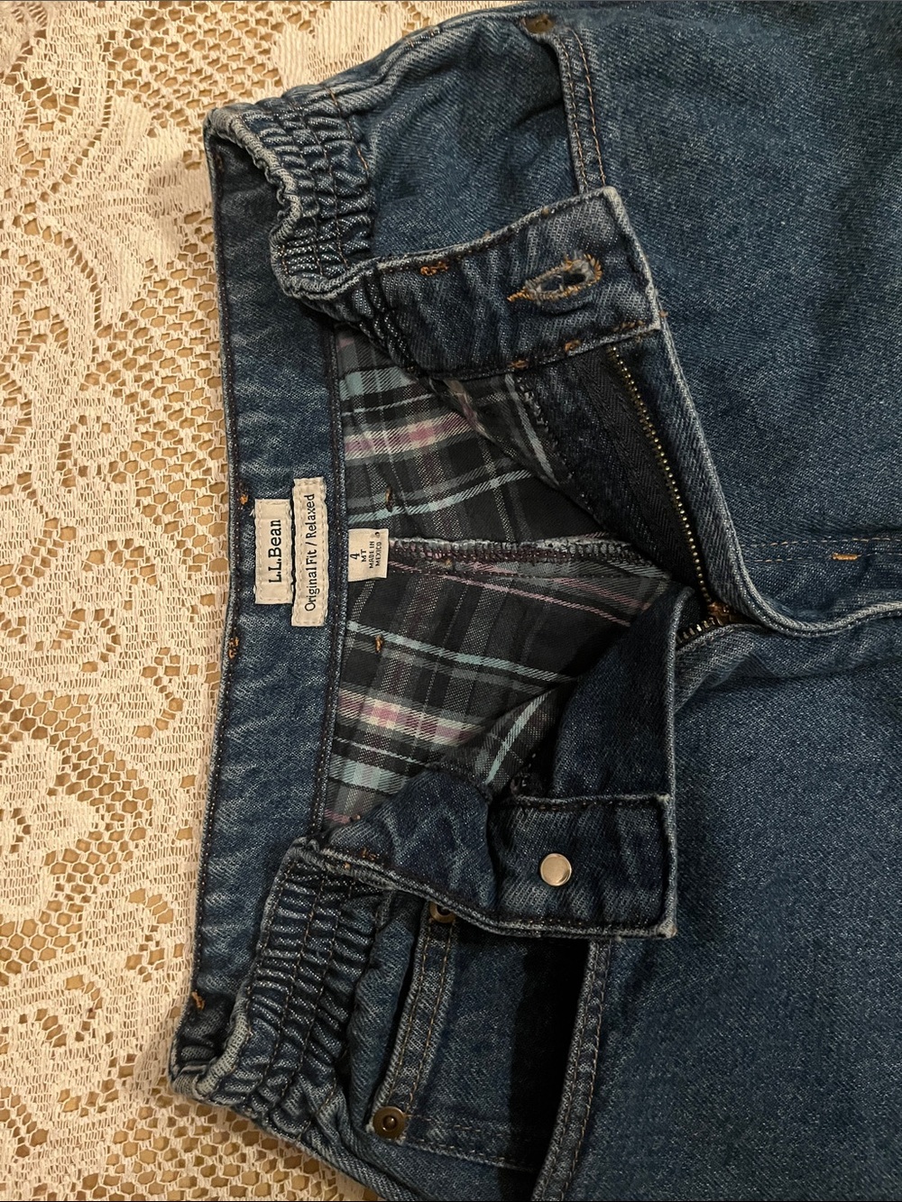 LL Bean Flannel Lined Jeans, Purple, Size 4 Tall - Picture 2 of 5